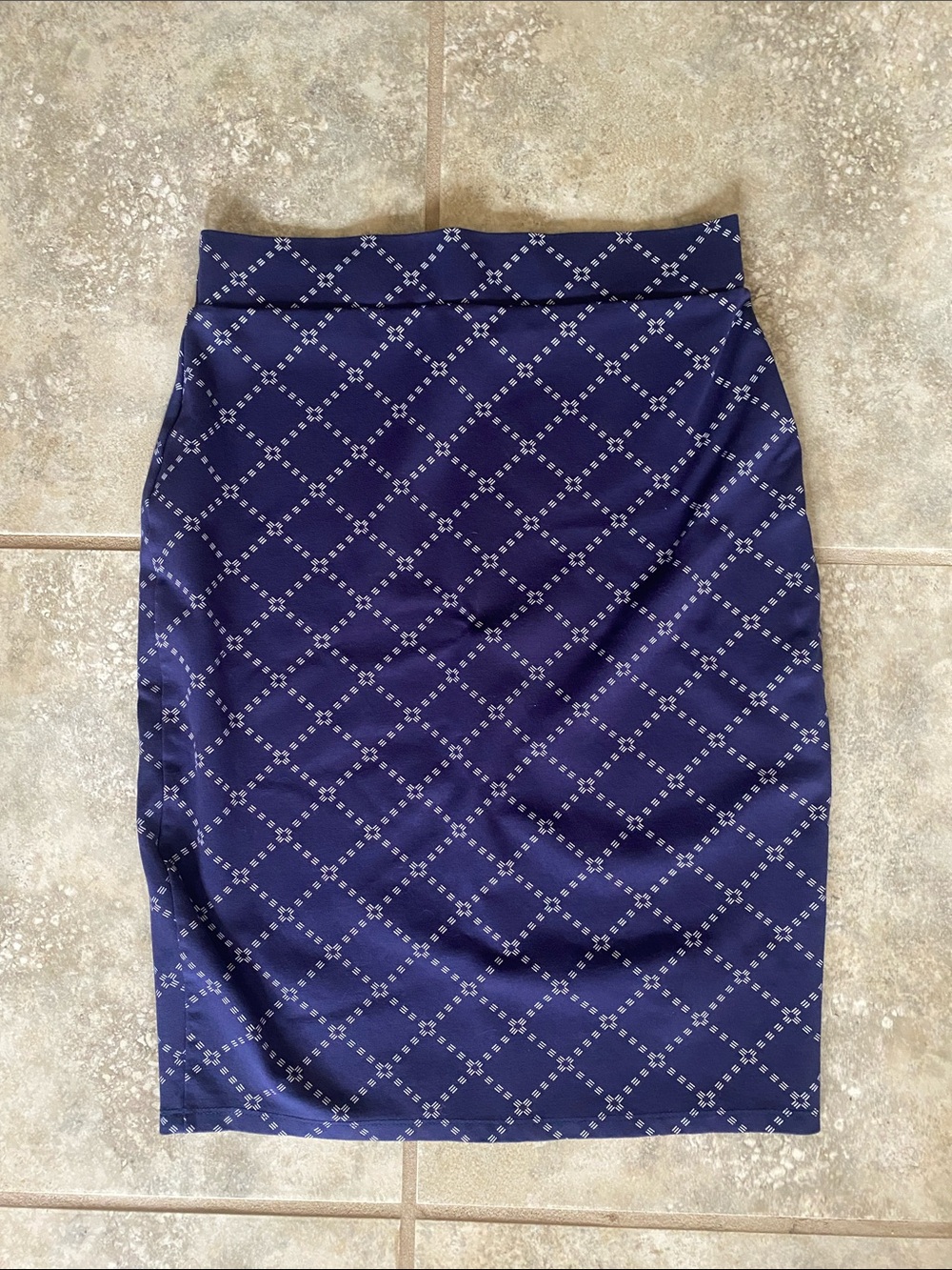 Tailored Navy Diamond-Print Pencil Skirt - Women's